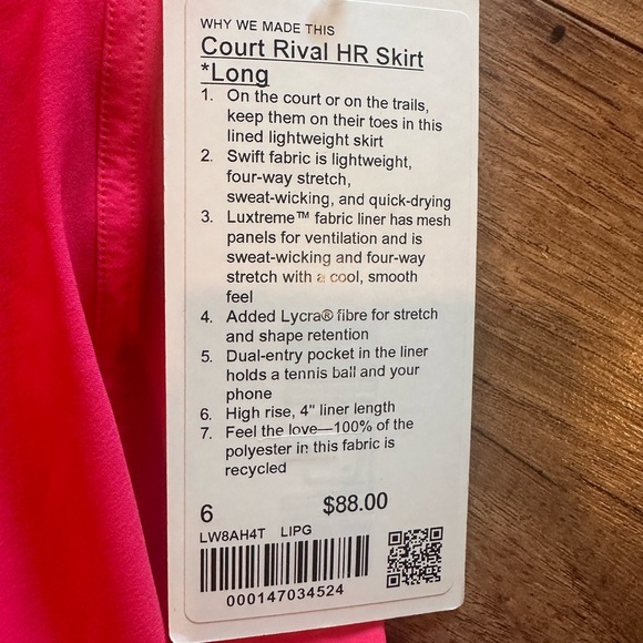 NWT Lululemon Court Rival HR Skirt Long SZ 6 - Picture 5 of 12